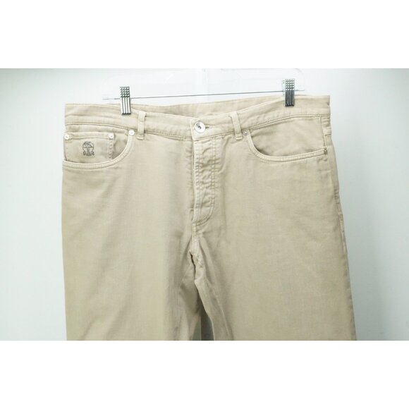 Brunello Cucinelli Regular Fit Beige Twill Cotton Button Fly Mens Pants Sz 52 EU